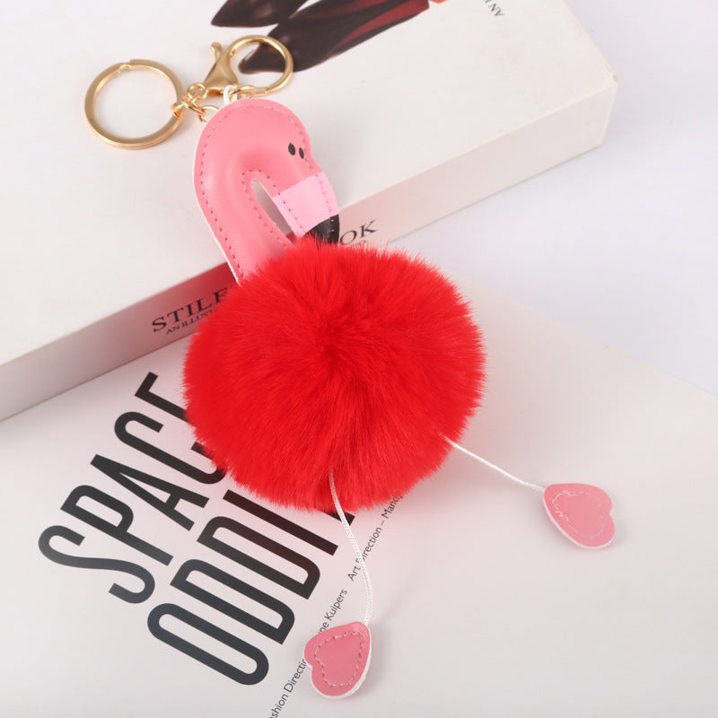 Wholesale Flamingo Faux Rex Rabbit Keychains